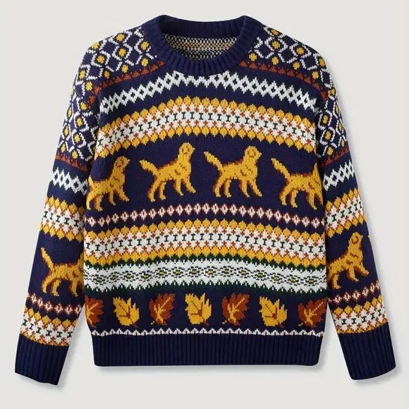NEW Golden Autumn Sweater - Fall Golden Retriever Fair Isle Knit - KJP Blue - Picture 2 of 8